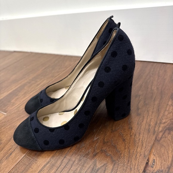 Boden Polka Dot Block Heel Pumps 38/7.5 Navy Black Suede Toe Slip On Rockabilly - Picture 3 of 8